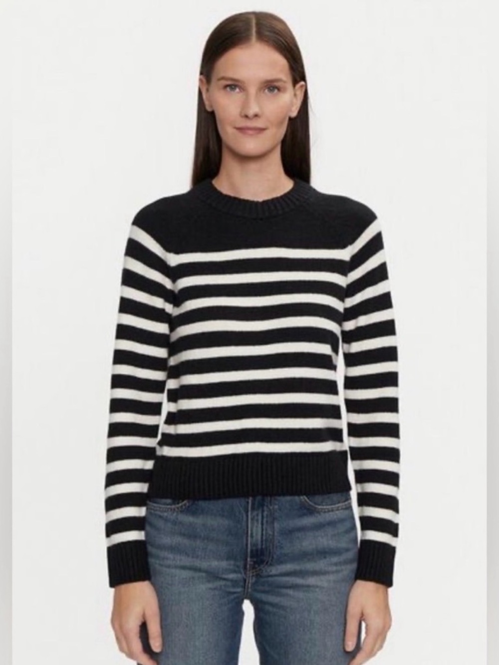 Gap Cashsoft Classic Black & White Striped Crewneck Sweater - Women's